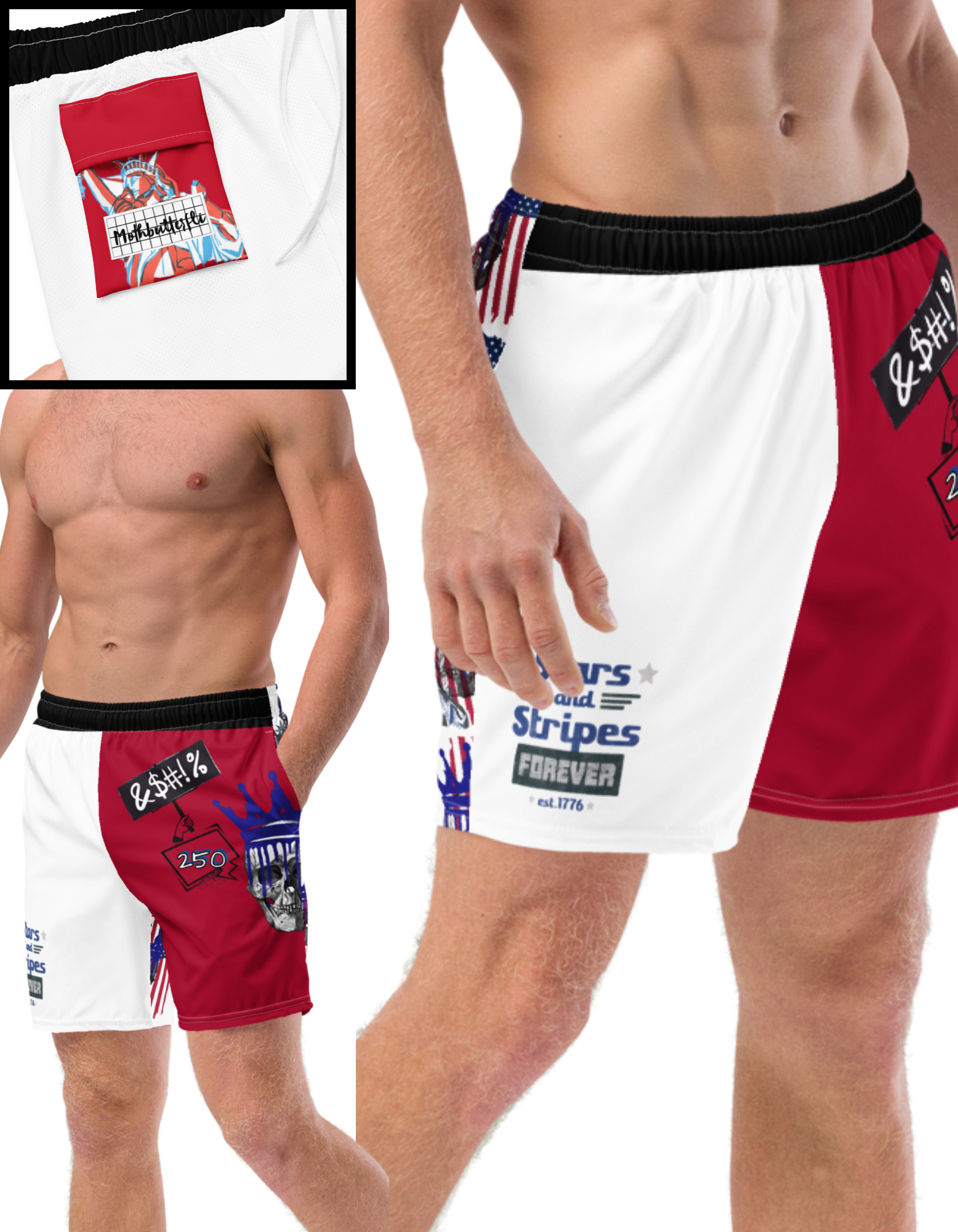 Distressed Rebel Republic 1776 Swim Trunks