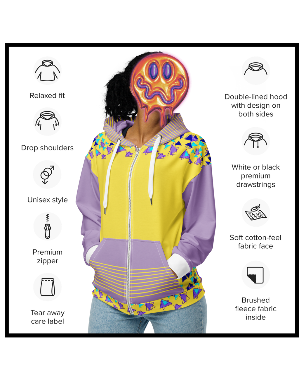Retro Geometry Recycled Unisex Zip Hoodie