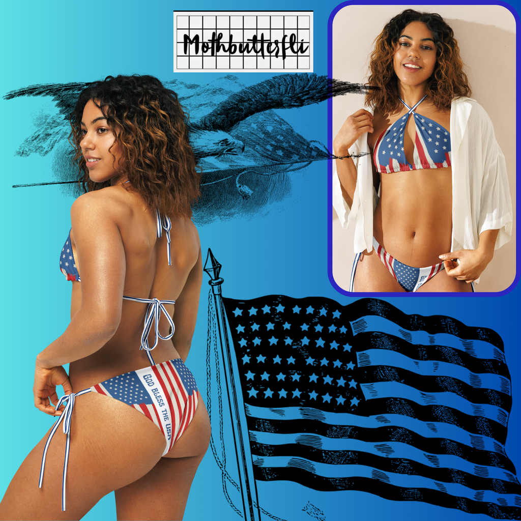 American Flag Blessed Freedom string bikini