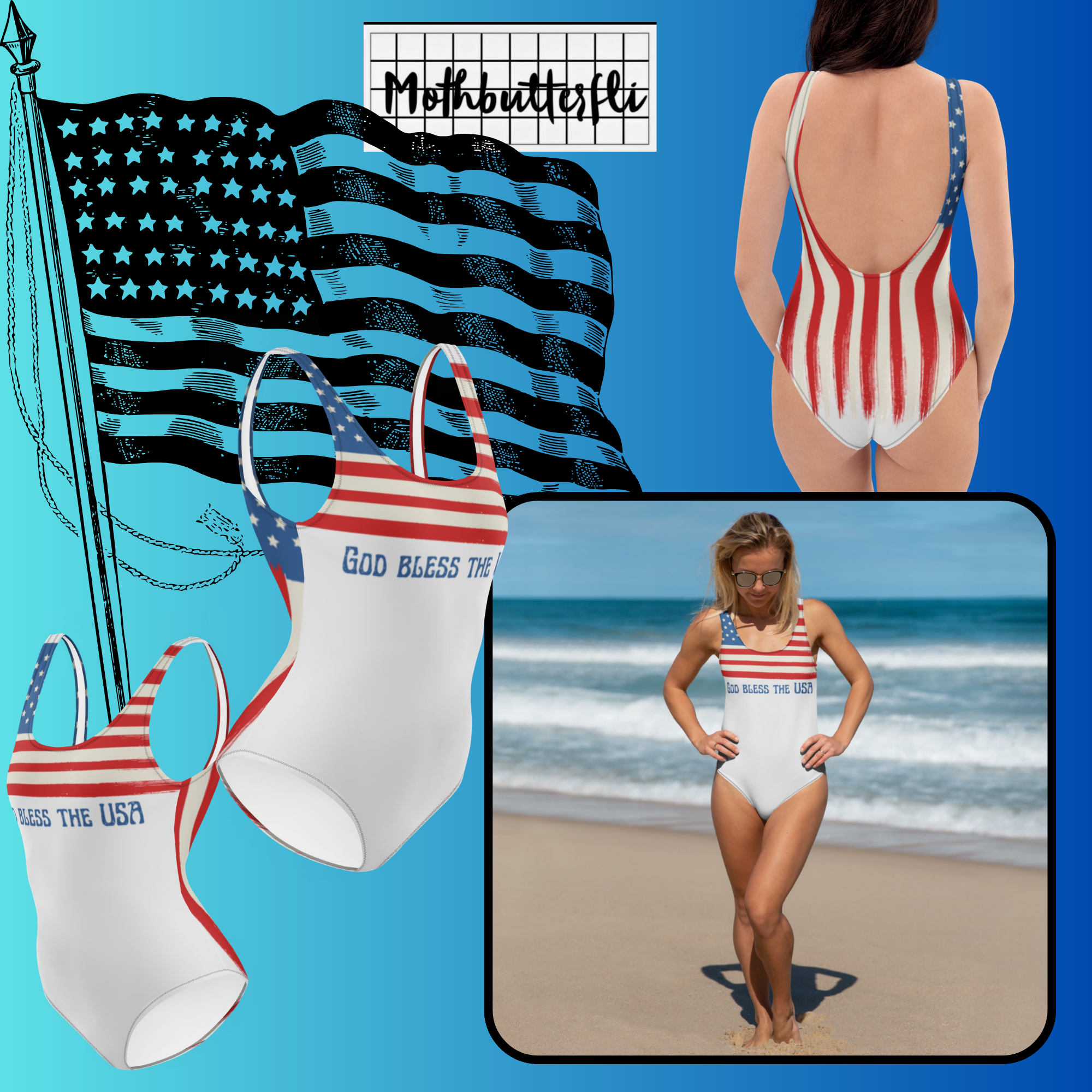 American Flag Blessed Freedom One-Piece Swimsuit