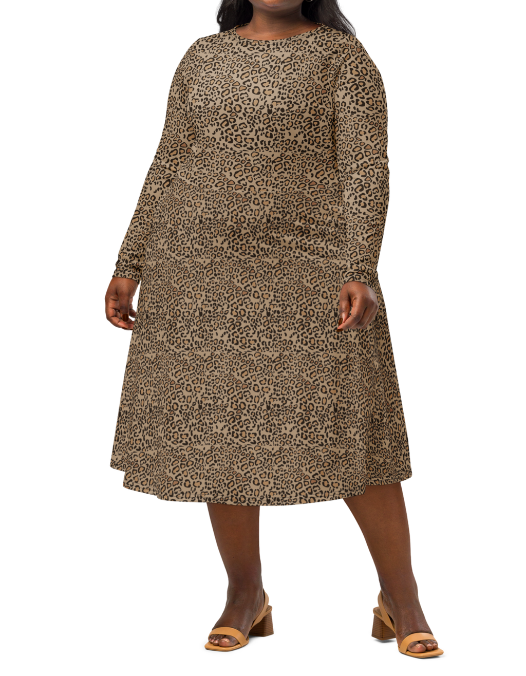 Leopard print long sleeve midi dress