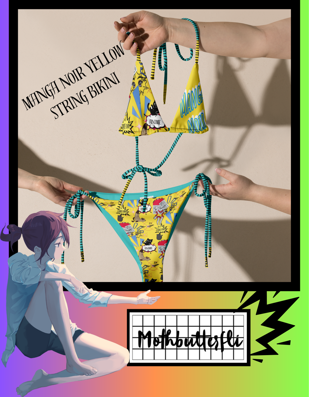 Manga Noir Yellow string bikini