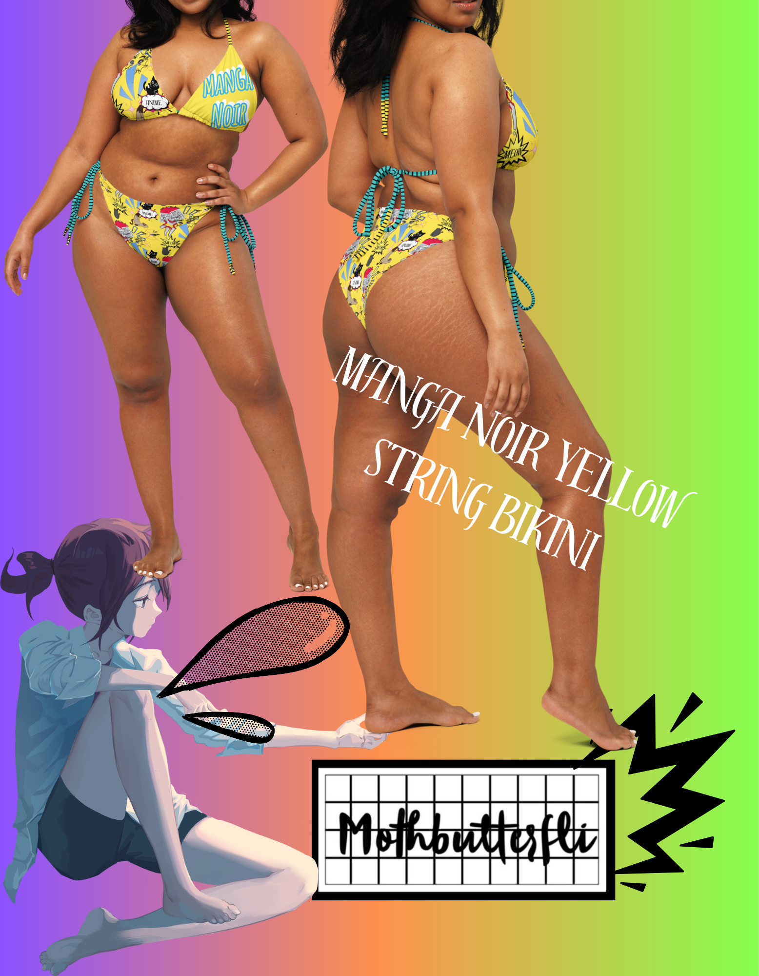 Manga Noir Yellow string bikini