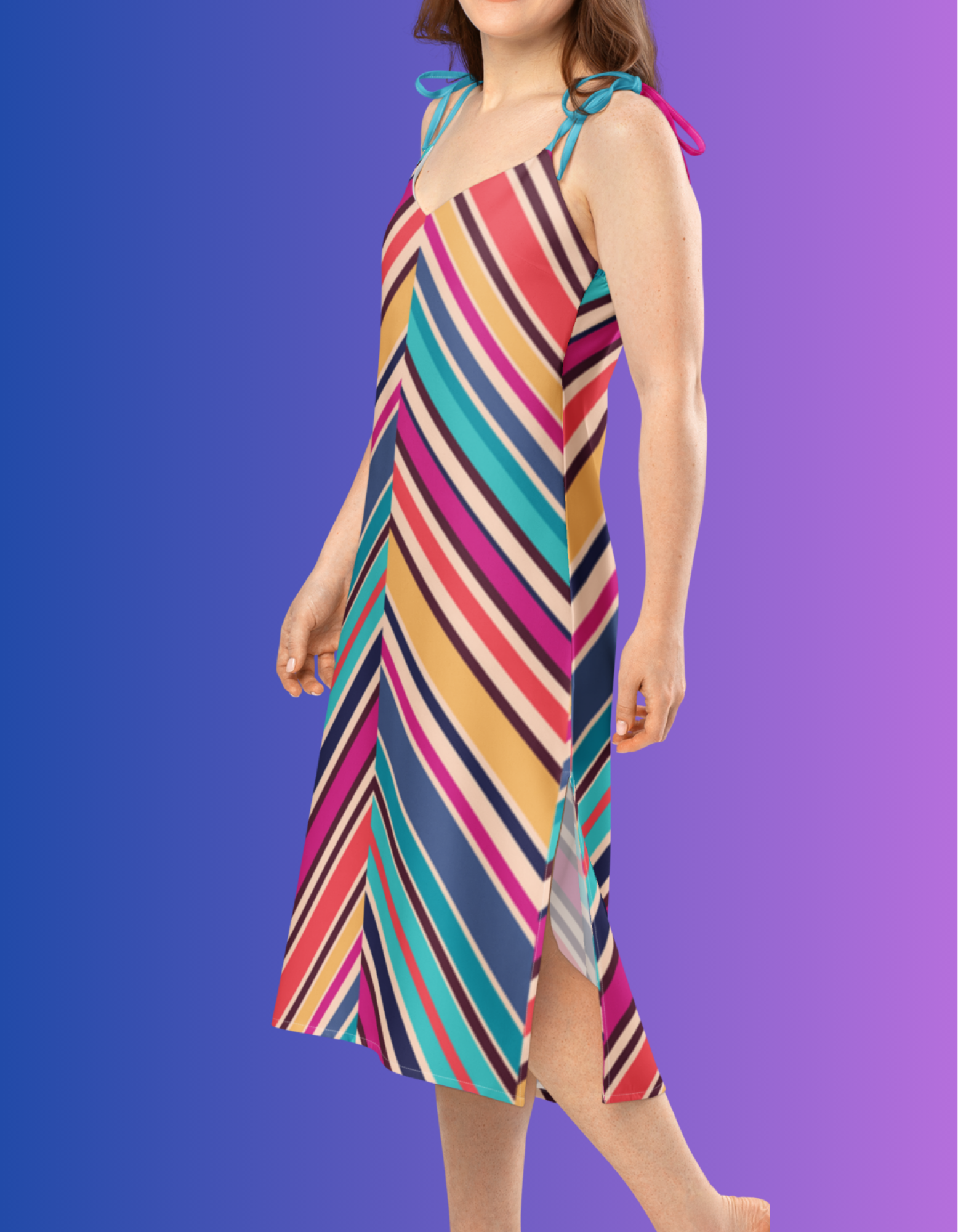 The Prism Chevron Tie-strap midi dress